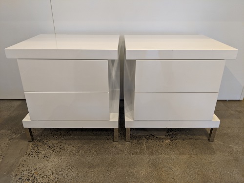 Pair White Lacquer Nightstands 